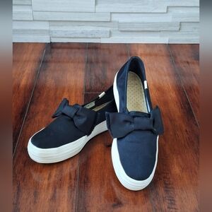 Keds x Kate Spade New York Triple Decker Satin Bow Slip-on Sneaker Black Size 9